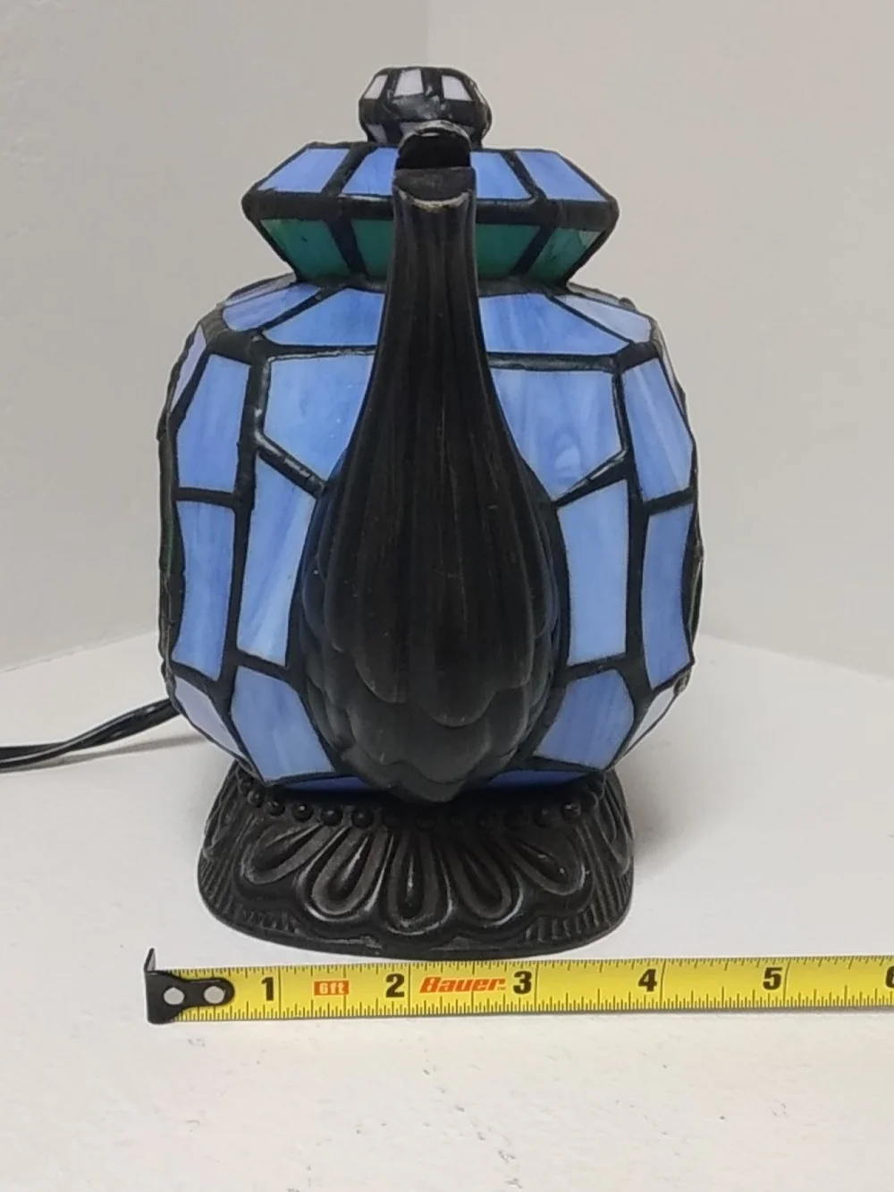 Tiffany Style Stained Glass Teapot Accent Lamp W/ Roses Nightlight Mood Light
